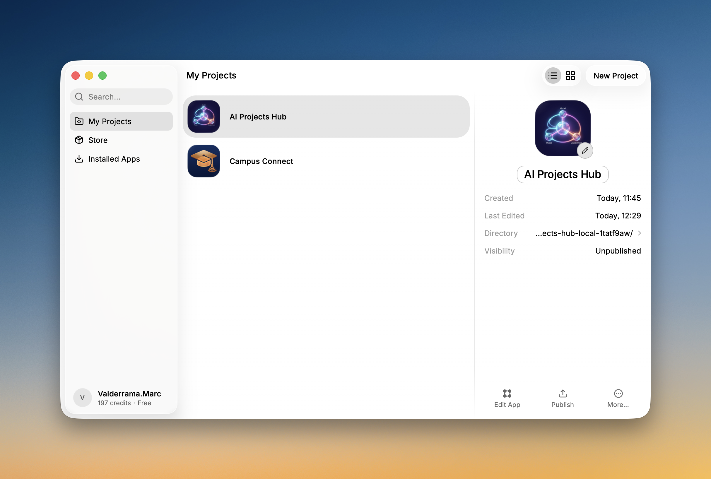 Panel de proyectos creados con Glaze mostrando varias apps de escritorio